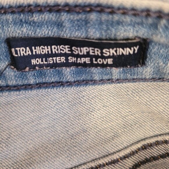 Hollister Ultra High Rise Super Skinny Embroidered Distressed Blue Jeans Size 26 - Picture 8 of 12